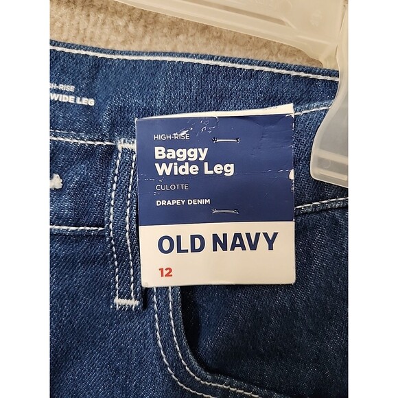 Old Navy Baggy Wide-Leg Culotte Jeans Womens 12 Blue Drapey Denim NEW - Picture 6 of 12